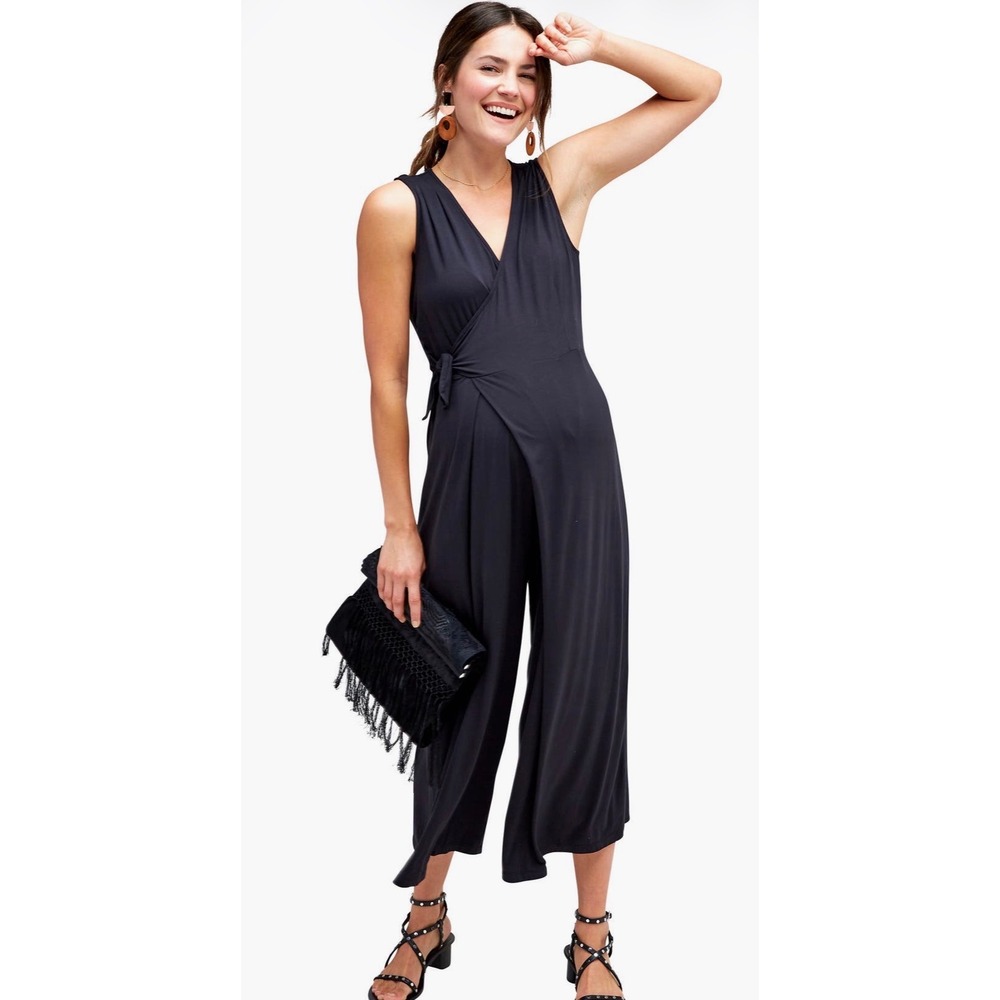 NOM Maternity Francesca Black Wrap Wide Leg Nursing Jumpsuit - XS